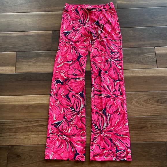 Lilly Pulitzer Georgia May Palazzo Pants Hibiscus Navy Pink Size XS - Picture 2 of 5
